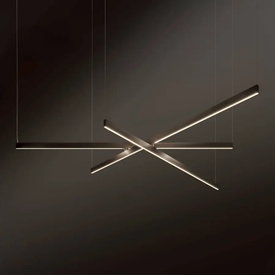 Exceptional Contardi Fly Multipla suspension lamp crafted in dark bronze metal with a smooth satin finish
