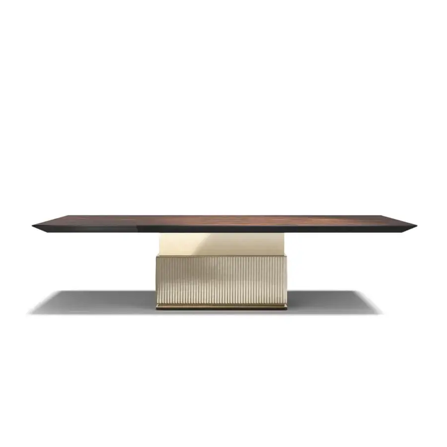 Superior Capital Rock table with dark wood, satin finish and gold accenting a textured base