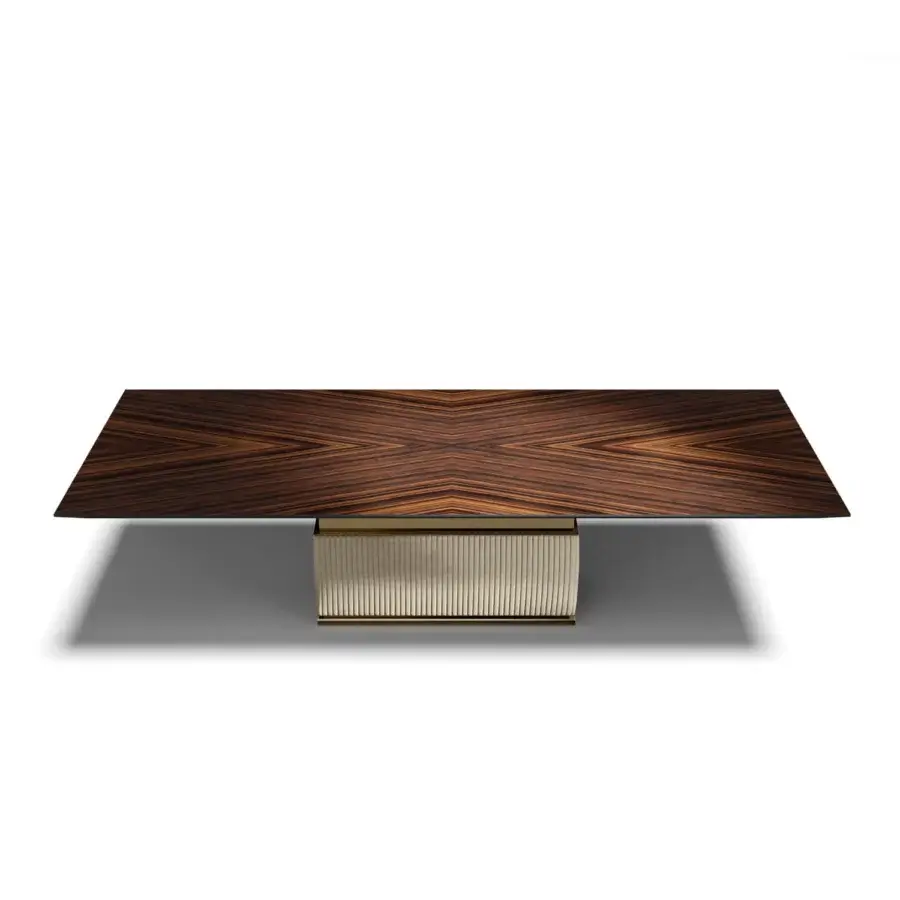 Distinguished Capital Rock table with glossy dark wood, gold metal and light beige upholstery detailing