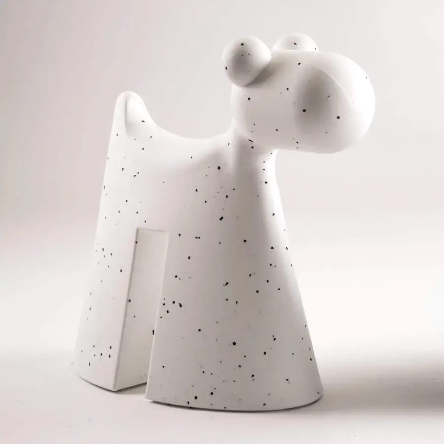 Sophisticated Serralunga Doggy sculpture crafted in off-white LLDPE with a subtly textured finish and integrated RGBW lighting