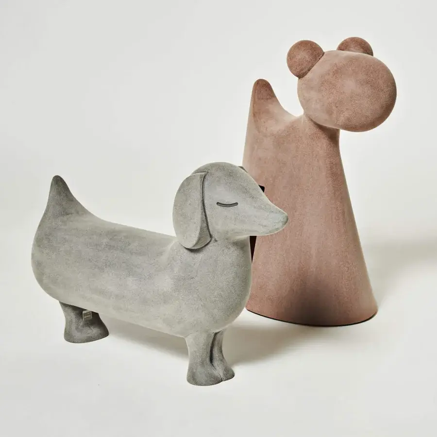 Superior Serralunga Doggy sculpture crafted in muted gray LLDPE with a textured finish