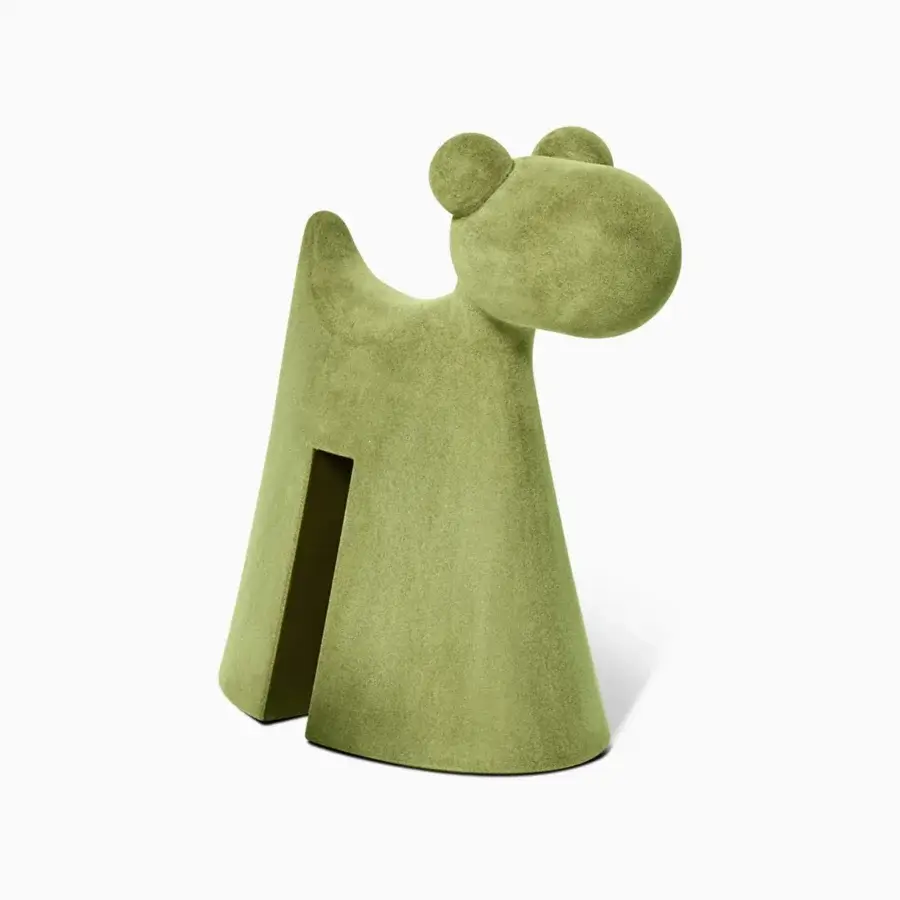 Distinctive Serralunga Doggy sculpture molded from olive green LLDPE with a textured surface and integrated RGBW lighting