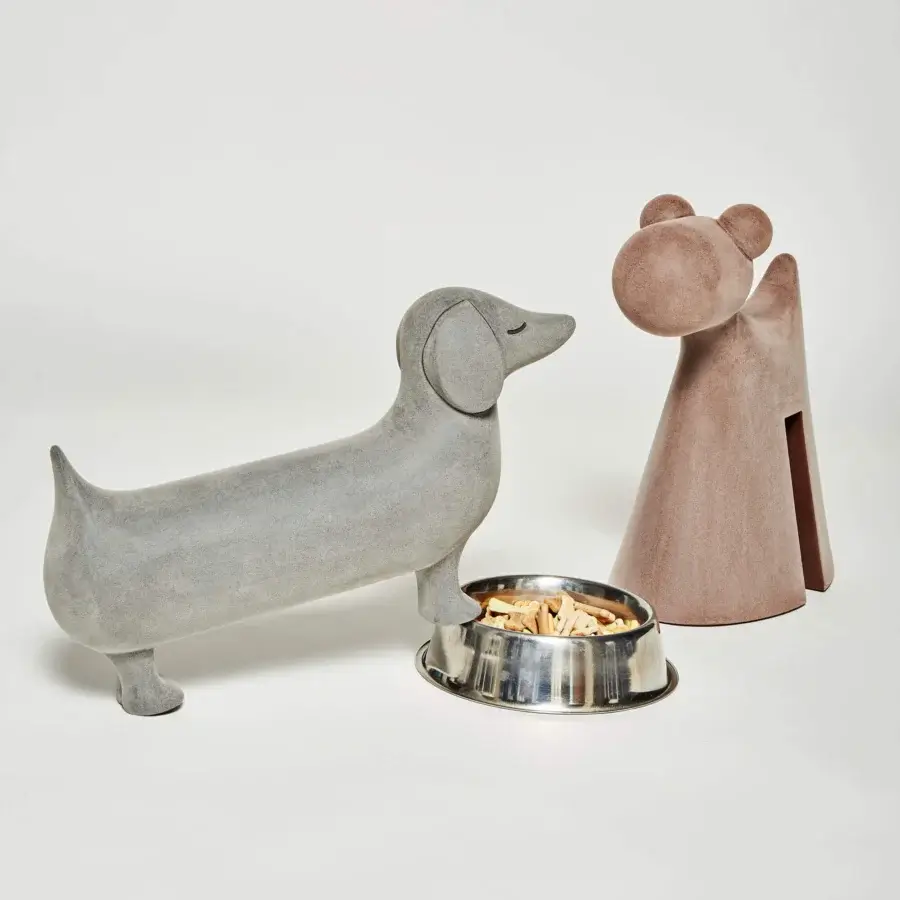 Elegant Serralunga Doggy sculpture in medium gray LLDPE with a textured finish
