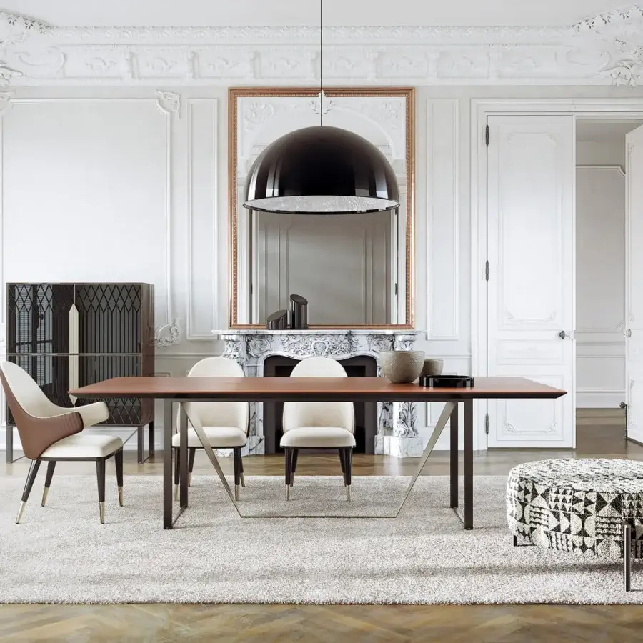 Distinguished Capital Diva chair with enveloping seat upholstered in light beige and darker brown fabrics with matte black metal frame