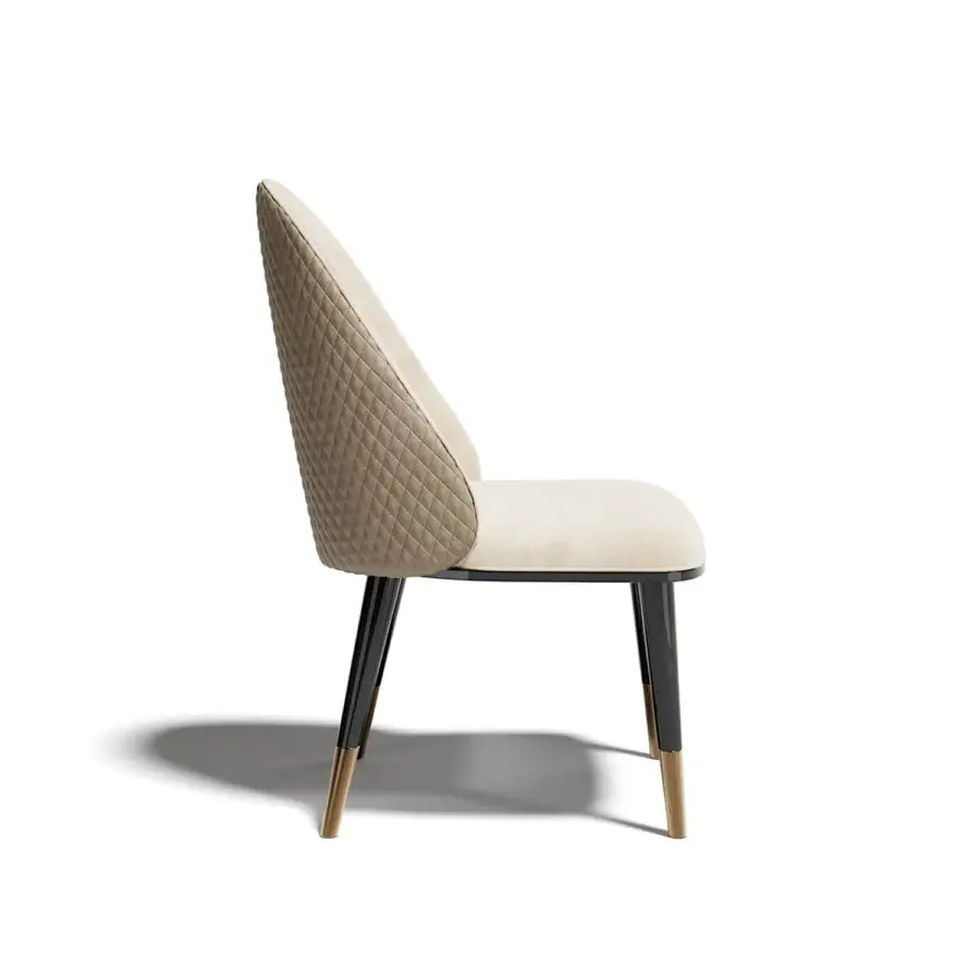 Superior Capital Diva chair upholstered in neutral beige fabric with quilted backrest and golden-toned metal feet