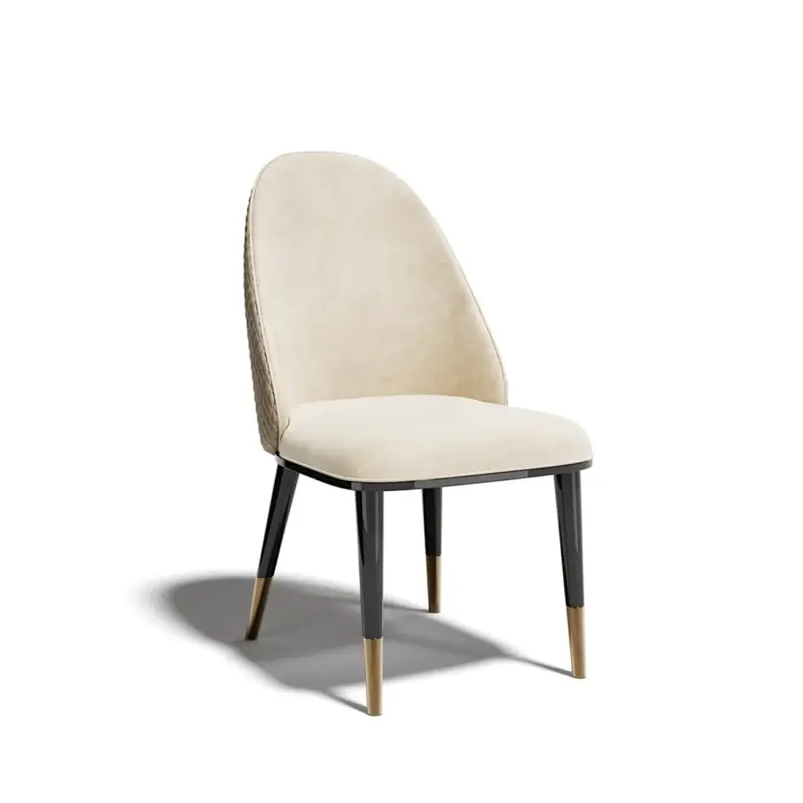 Lavish Capital Diva chair upholstered in light beige textile with sleek metal feet and quilted backrest