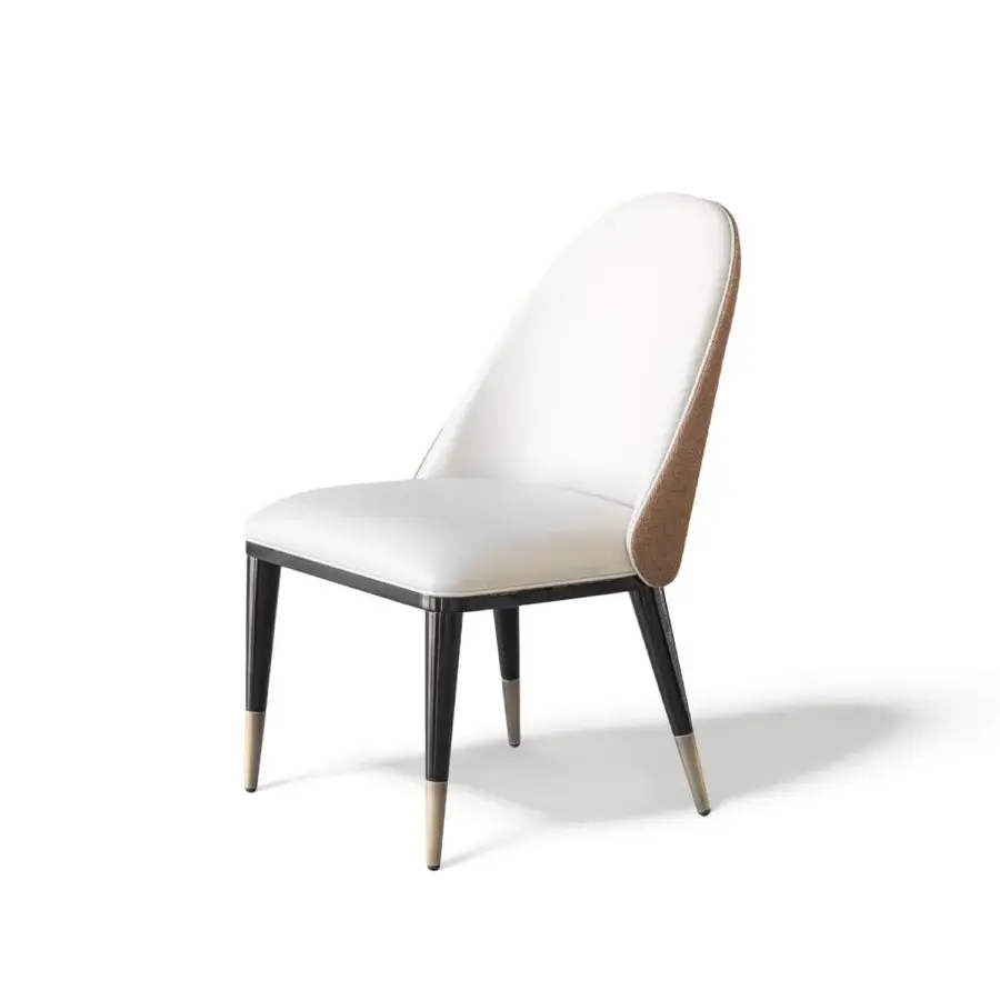 Elegant Capital Diva chair upholstered in refined off-white textile with dark satin finished wooden frame and sleek metallic accents