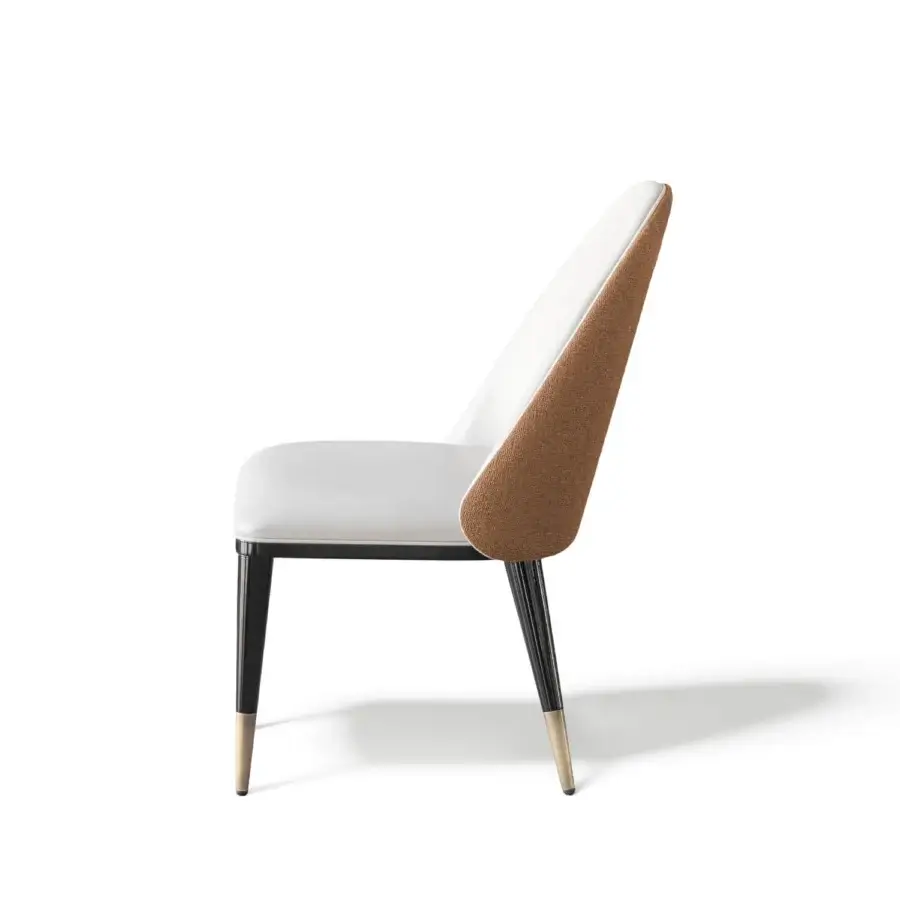 Lavish Capital Diva chair upholstered in curated white textile with warm brown textured back and satin finish