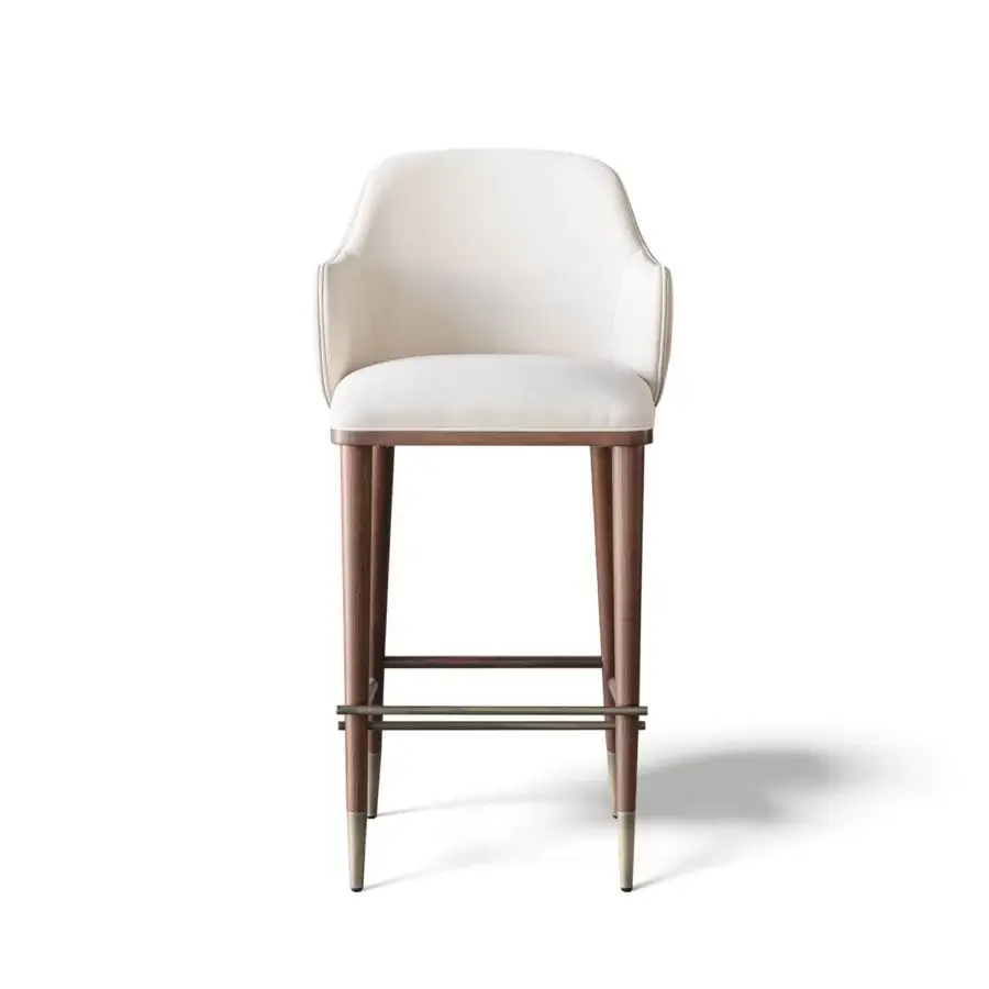 Elegant Capital Diva stool crafted with light woven textile upholstery and warm medium-brown satin wood finish