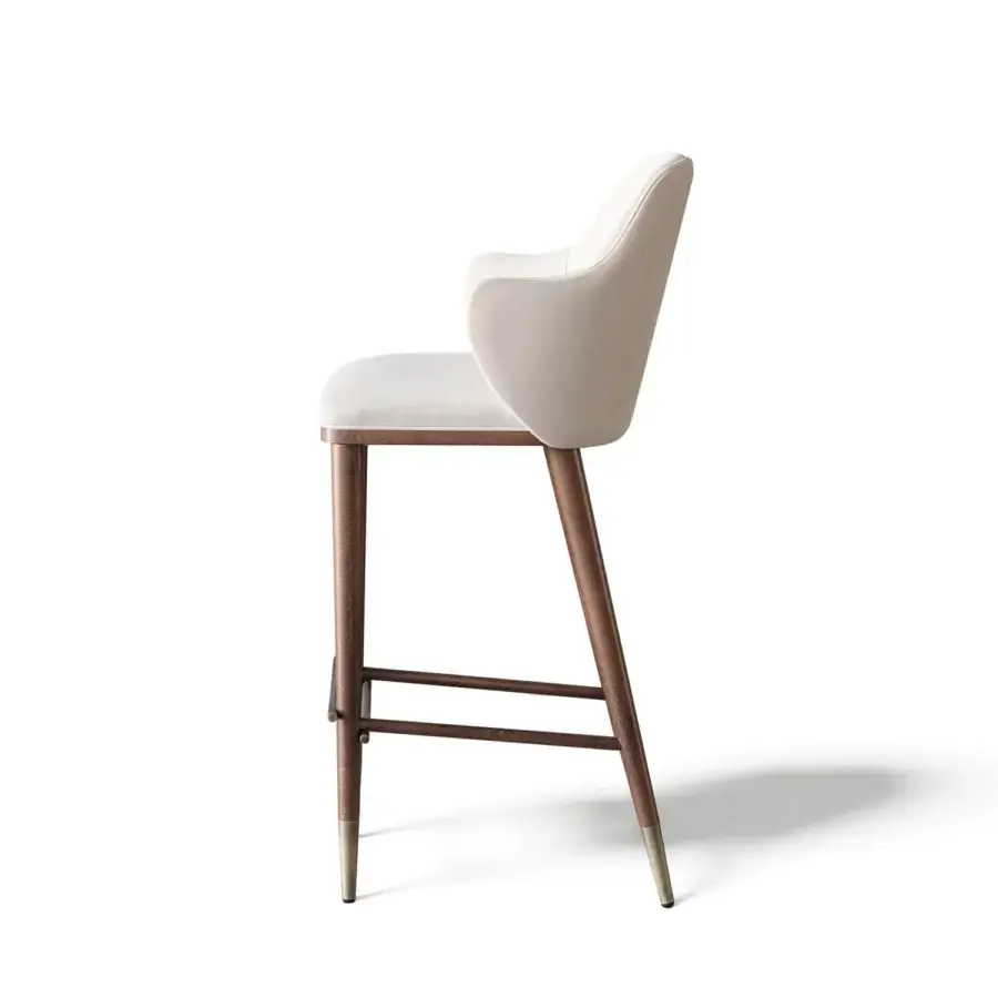 Superior Capital Diva stool with gently curved form, light beige upholstery and satin sheen wood frame