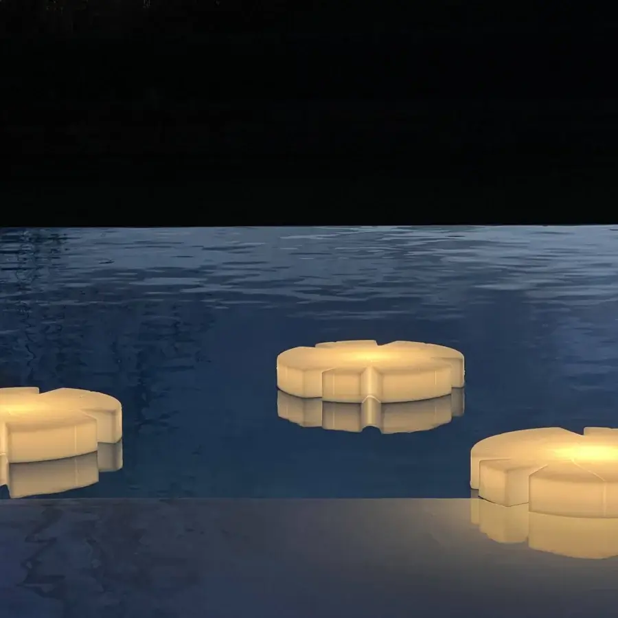 Superior Serralunga Fiore Di Loto floating table with organic form crafted from durable LLDPE in an opaline finish