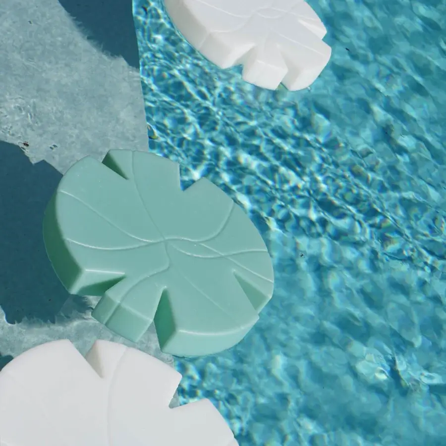 Exceptional Serralunga Fiore Di Loto floating table crafted in pale green LLDPE with opaline finish