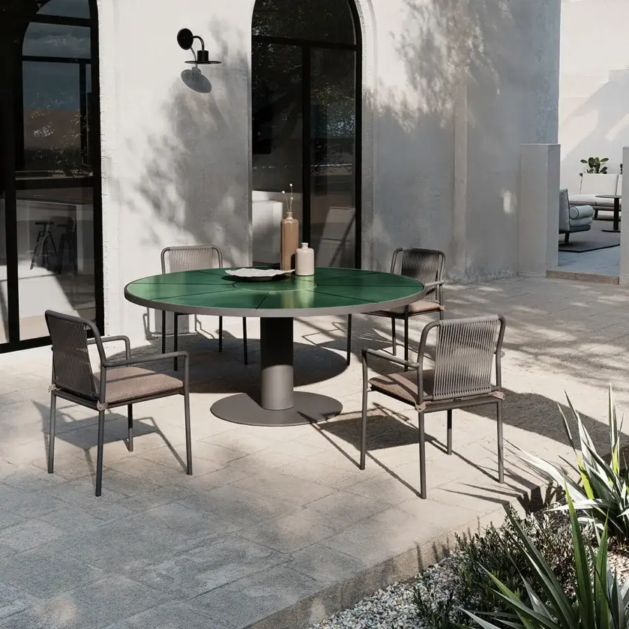 Sophisticated Atmosphera Air armchair with a solid graphite aluminum frame and hand-woven dark grey textile seat and backrest