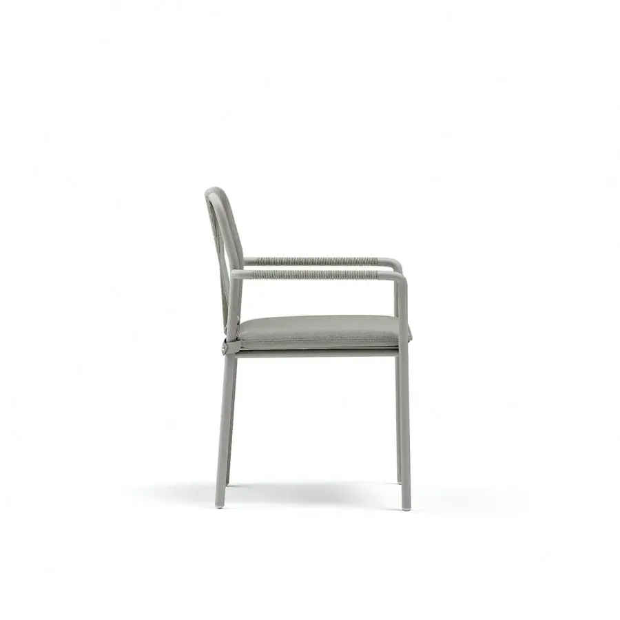 Superior Atmosphera Air armchair with a solid aluminum structure and hand-woven textile braiding in muted gray with a matte finish