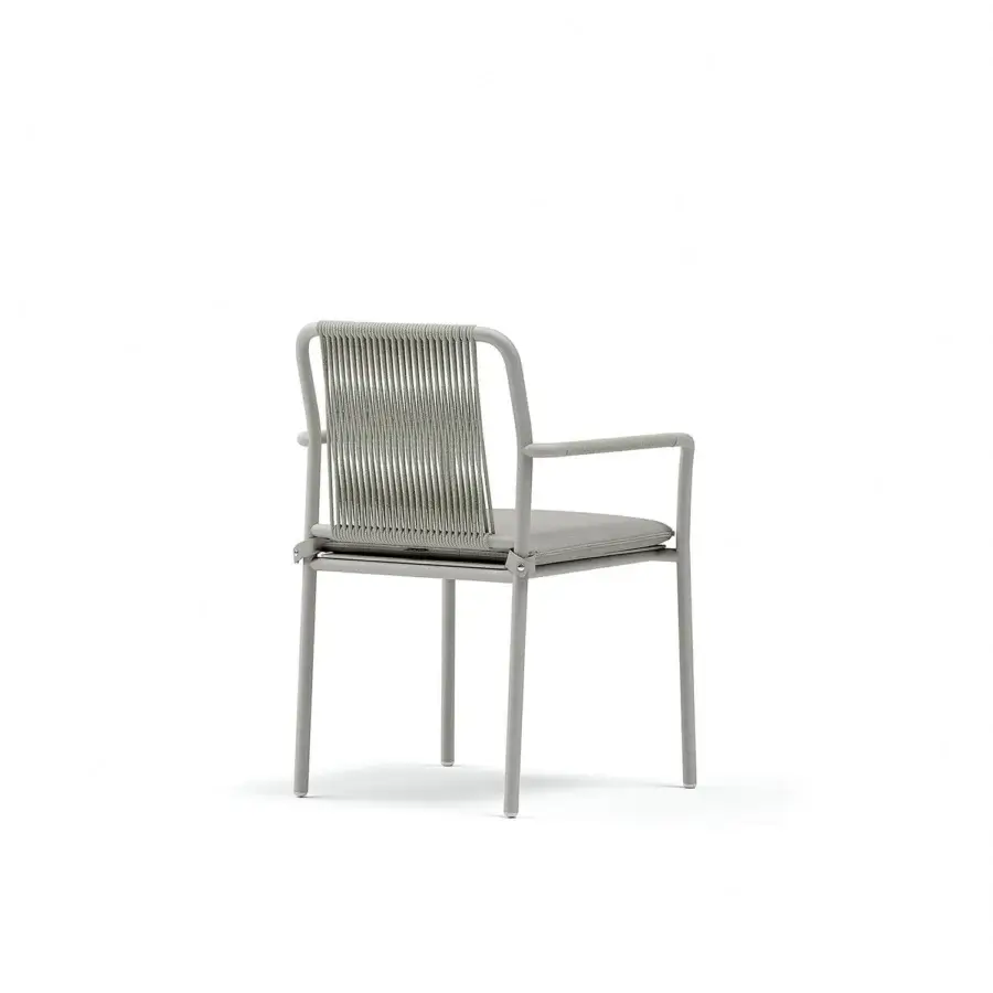 Elegant Atmosphera Air armchair with a solid aluminum structure and hand-woven braiding in muted gray tones with a matte finish