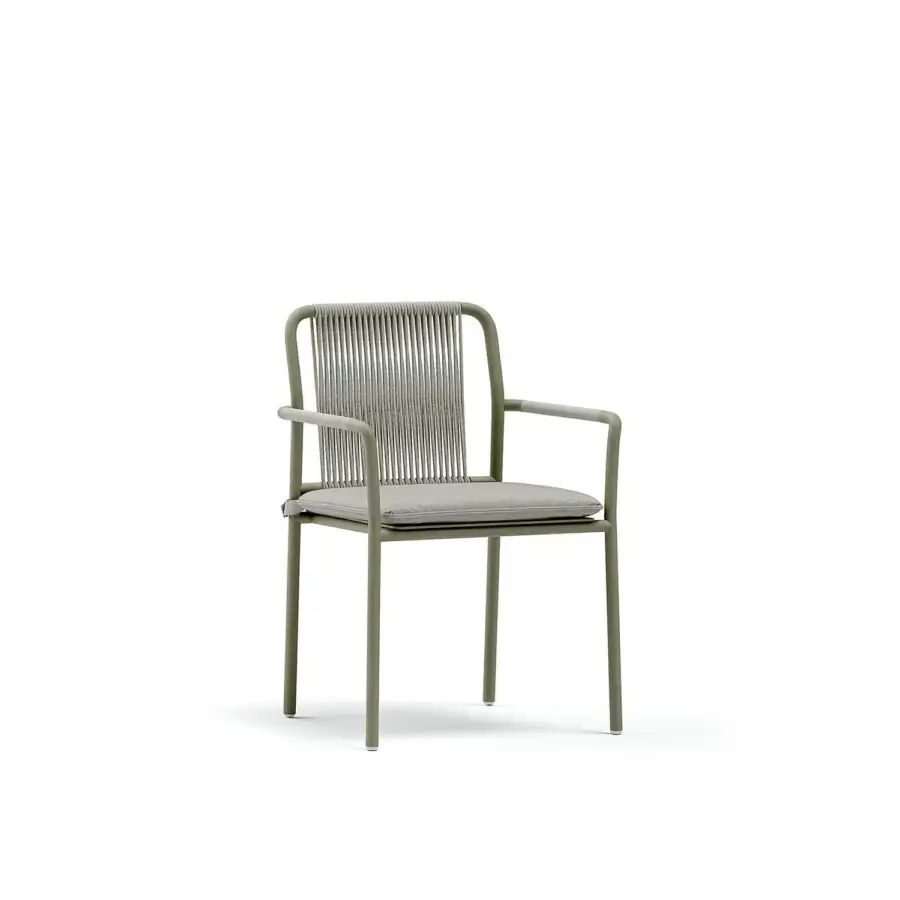 Exceptional Atmosphera Air armchair with a solid graphite aluminum structure and light grey hand-woven textile seat and backrest