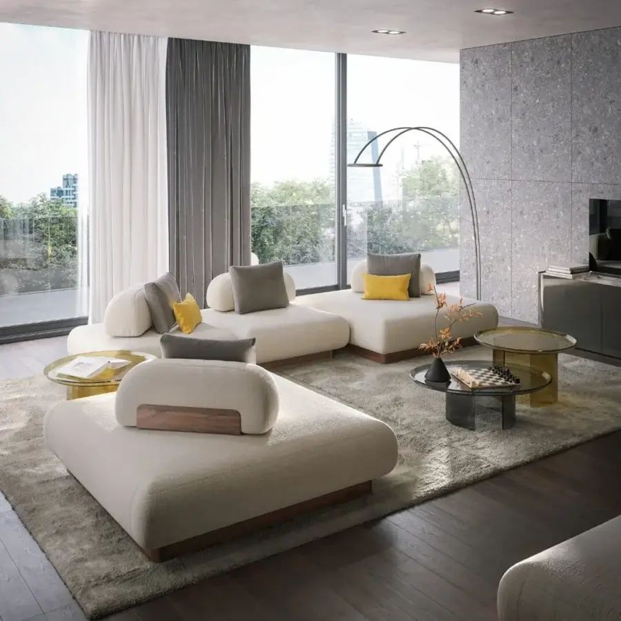 Superior Tonin Casa Atollo coffee table crafted in clear lacquered glass with a dark satin-finish wooden base and distinctive hammered texture