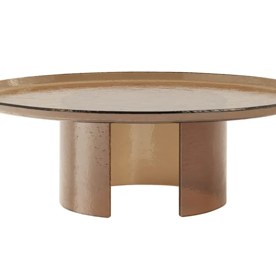 Elegant Tonin Casa Atollo coffee table crafted in coppery lacquered glass with a hammered finish