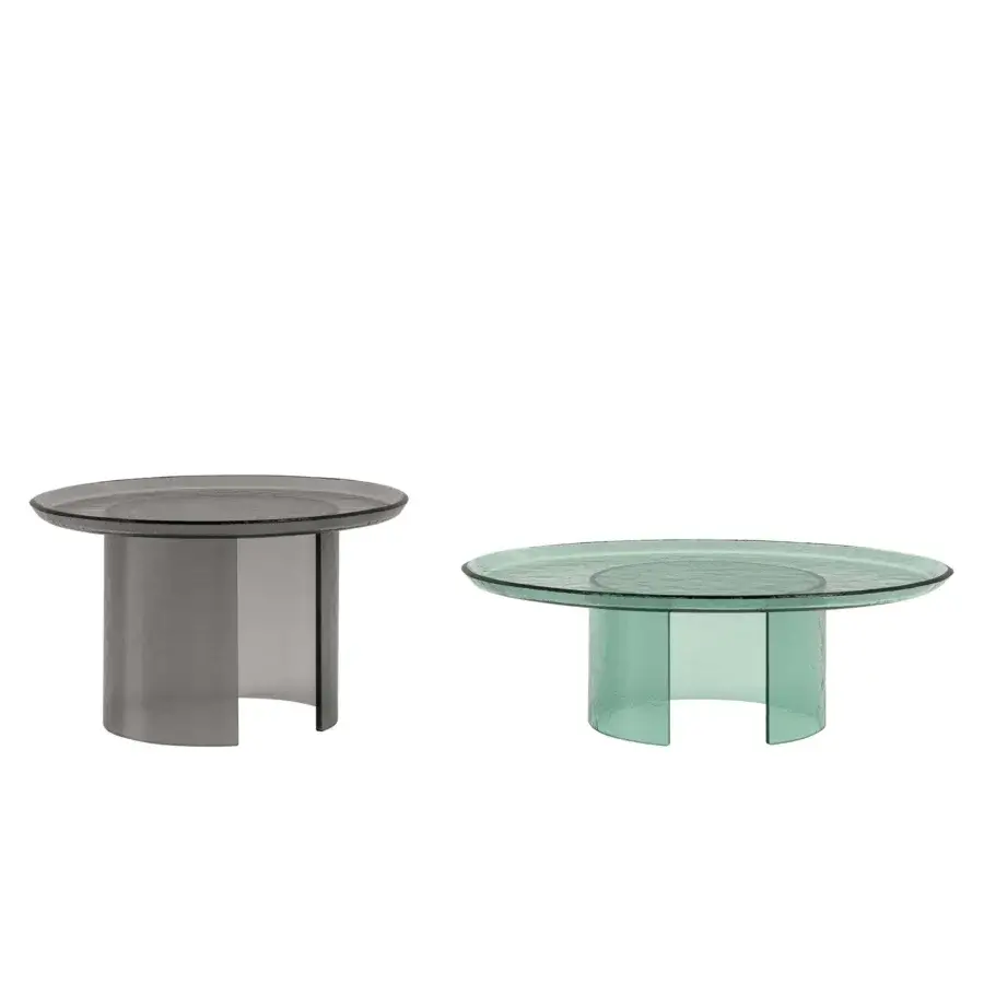 Superior Tonin Casa Atollo coffee table crafted in grey lacquered glass with a subtly hammered finish and translucent base