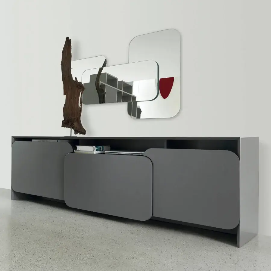 Superior Ivano Antonello Italia Alexia sideboard with seamless panels in medium gray matte tone showcasing contemporary storage