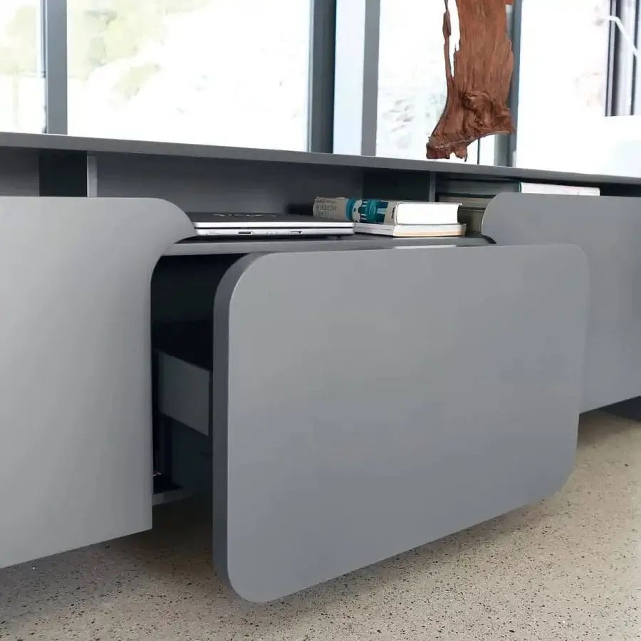 Exceptional Ivano Antonello Italia Alexia sideboard crafted with curved drawer fronts in matte gray finish