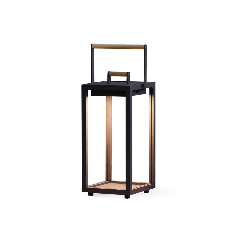 Architectural Atmosphera Alba floor lamp with aluminum frame and natural Teak, finished in matte black