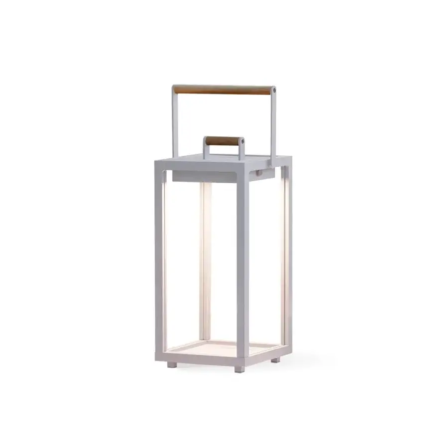 Superior Atmosphera Alba floor lamp with aluminum and natural Teak accents, finished in a matte glow