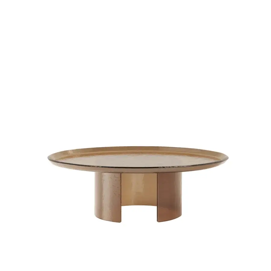 Distinguished Tonin Casa Atollo coffee table crafted in brownish-amber lacquered glass with a distinctive hammered finish