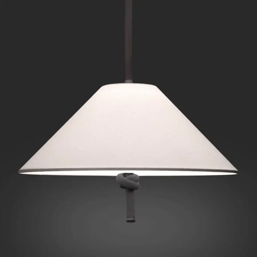 Superior Contardi Hat suspension lamp with a light beige textile lampshade and dark rope detailing crafted in Italy