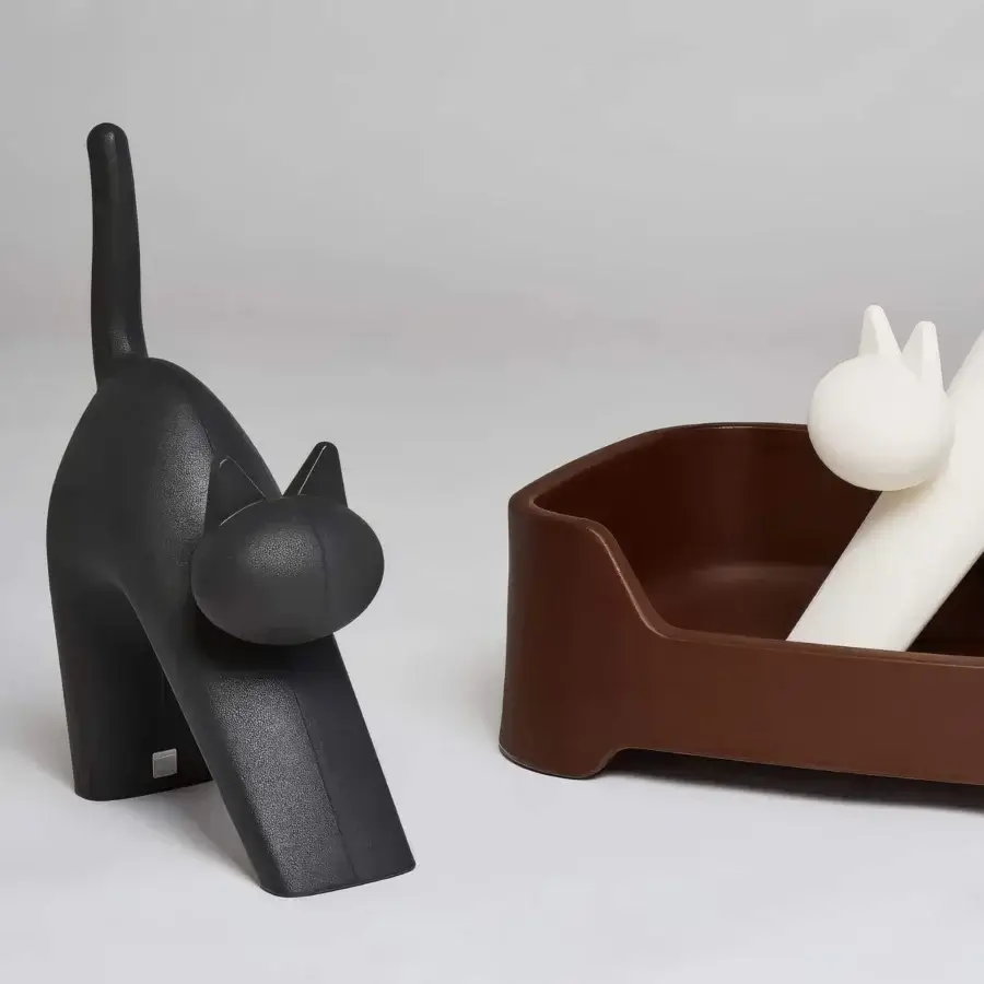 Exceptional Serralunga Gatt-One sculpture molded from durable LLDPE with a matte black finish inspired by feline form