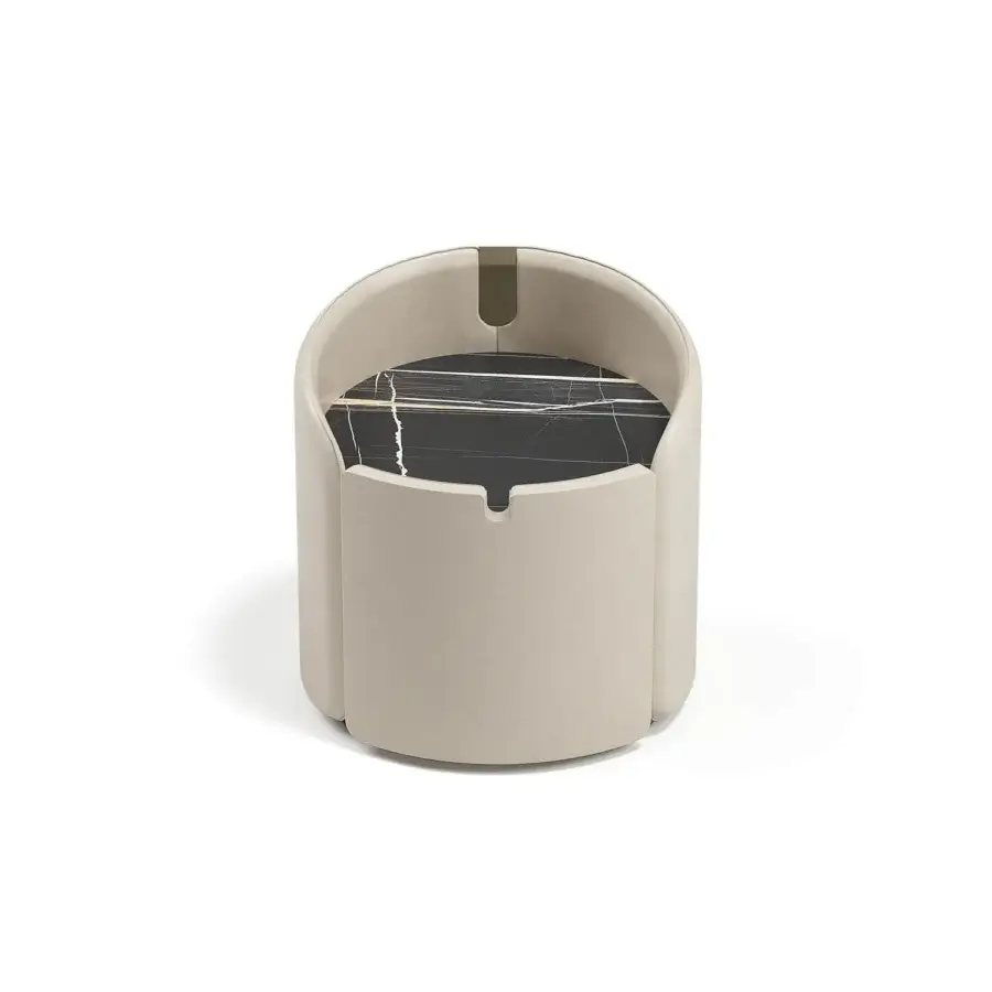 Superior Capital Suite nightstand crafted in beige leather with a polished veined marble top