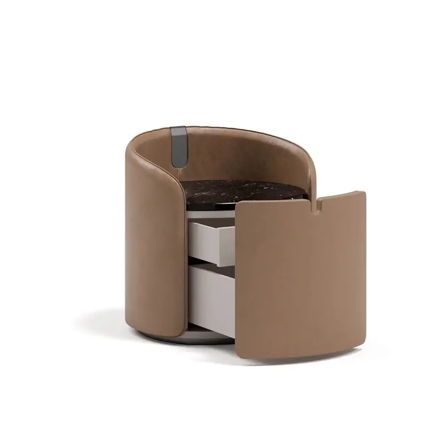 Superior Capital Suite nightstand crafted in warm tan leather with a matte finish and dark tabletop