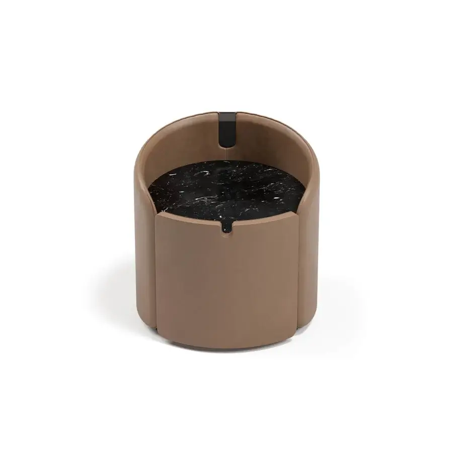 Exceptional Capital Suite nightstand crafted in beige leather with a polished black stone tabletop and matte finish