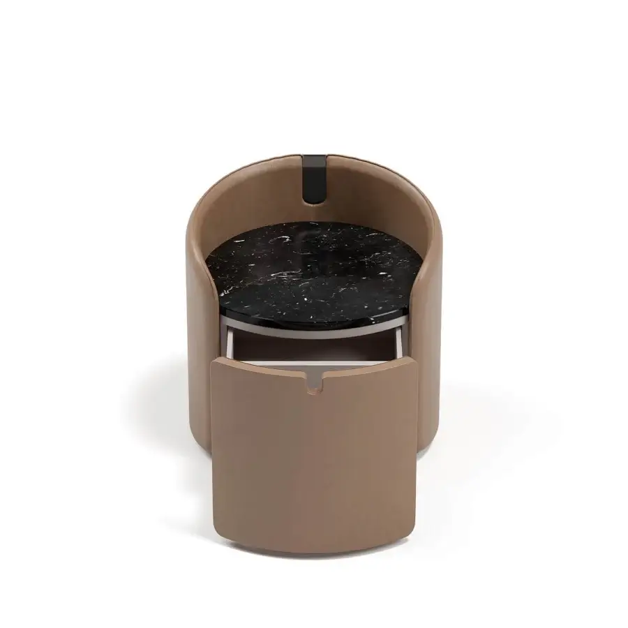 Lavish Capital Suite nightstand crafted in beige leather with a matte frame and black marble top