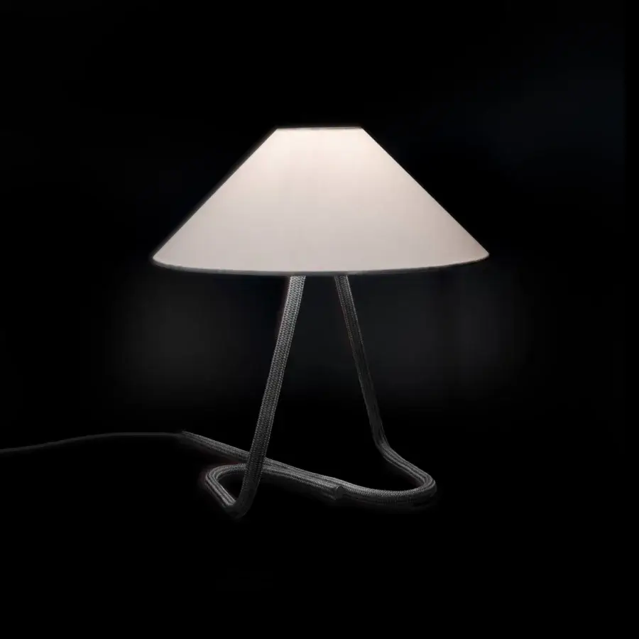 Superior Contardi Hat Table Lamp with white lampshade and uniquely textured rope-covered base crafted in Italy