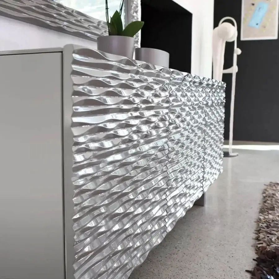 Captivating Ivano Antonello Italia Aura sideboard with lacquered wood, transparent crystal shelves and sleek steel base crafted in Italy