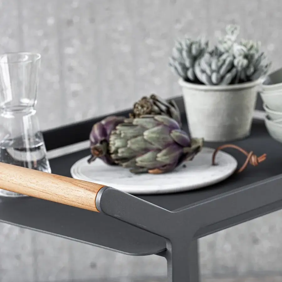 Elegant Atmosphera Butler Trolley crafted with galvanized steel and solid Asian teak with epoxy powder coat