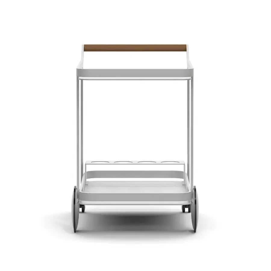 Superior Atmosphera Butler Trolley serving cart built with galvanized steel and solid Asian TEAK with epoxy powder coated finish
