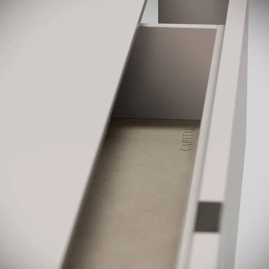 Distinguished Capital Suite dresser with sumptuous leather and seamless push-pull drawers in elegant matte white lacquer with choice of top