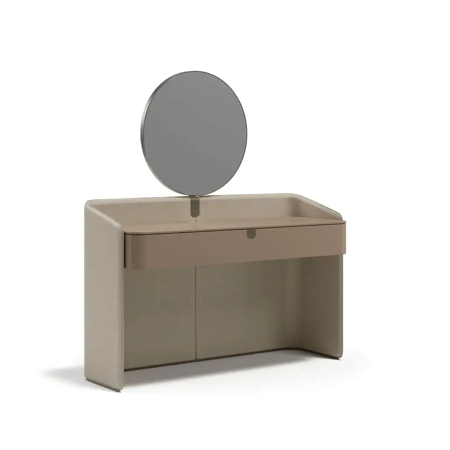 Superior Capital Suite vanity with lacquered drawer front and smooth leather surfaces in light beige with matte finish