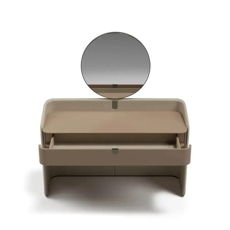 Distinguished Capital Suite vanity with lacquered front and smooth leather in warm beige with matte finish