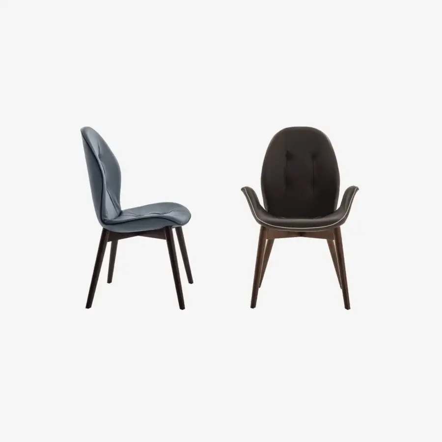 Exclusive Tonin Casa Sorrento chair in ash wood with oak finish and muted teal leather upholstery showcasing tailored creasing