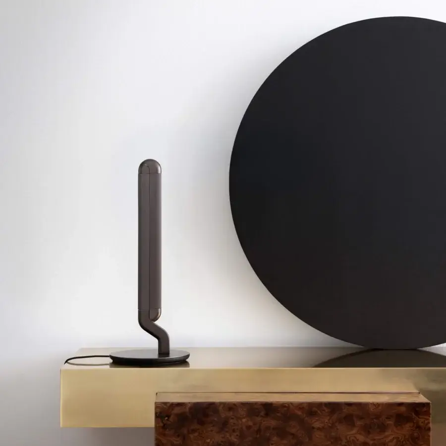 Exceptional Contardi Picchio lamp crafted in dark bronze with a satin finish and simple black base