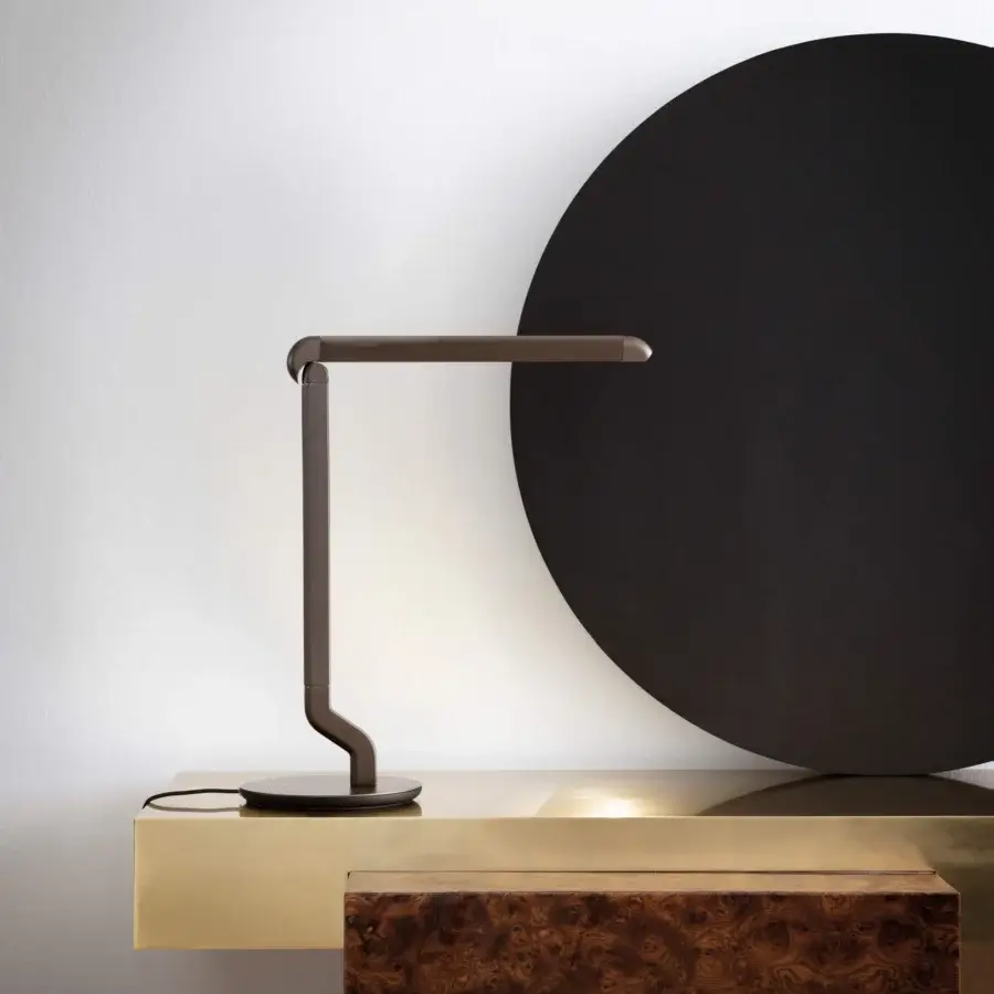 Distinguished Contardi Picchio lamp crafted in dark bronze satin metal with an articulated arm