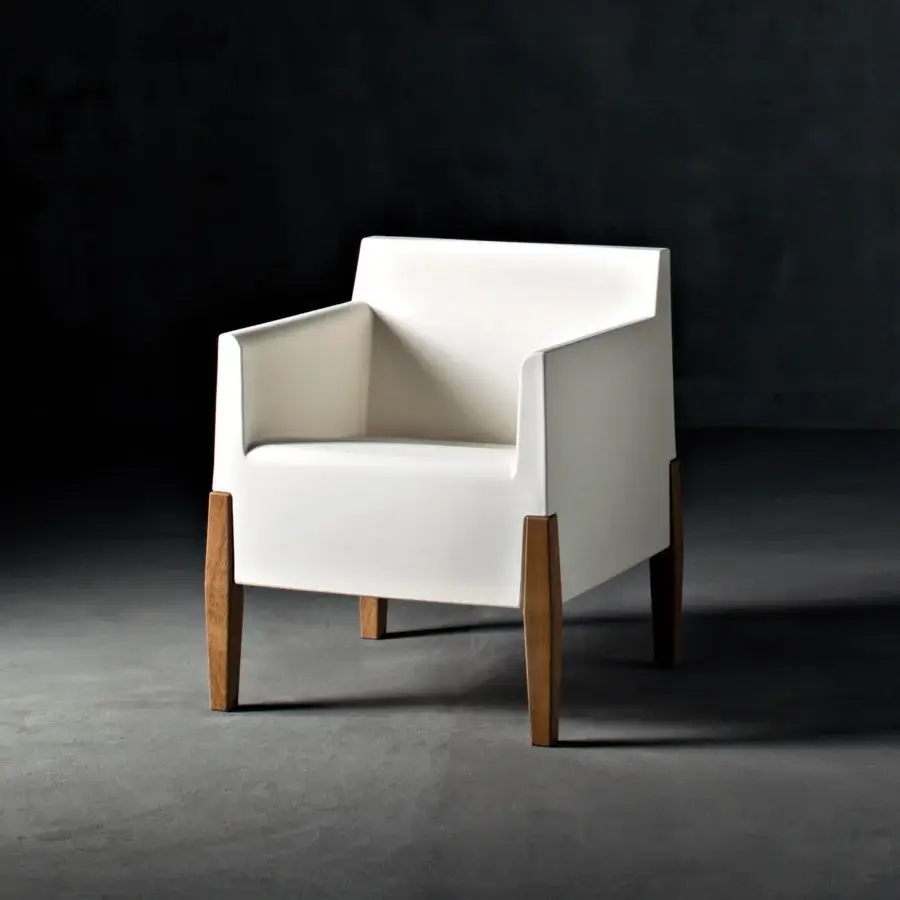 Exceptional Serralunga Kubrick lounge chair crafted in recyclable LLDPE with satin Iroko wood legs
