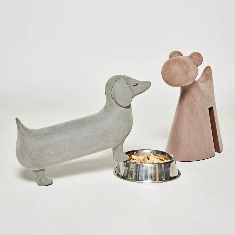 Distinctive Serralunga Otto sculpture playfully embodies a dachshund form rotationally molded in muted gray LLDPE with a textured Moleskin surface