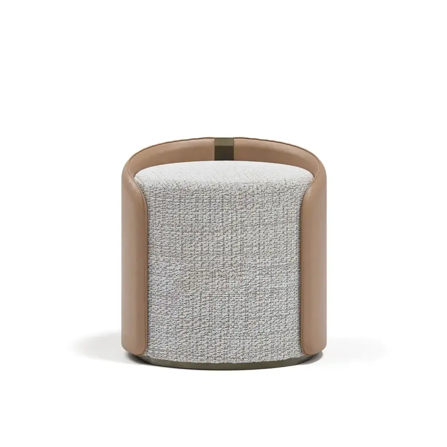 Superior Capital Suite ottoman with gray and white textile upholstery and satin-finish light tan wood base