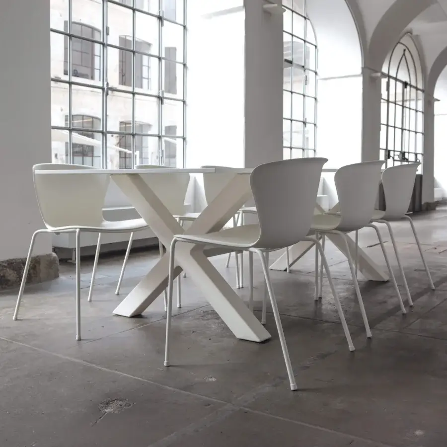 Elegant Serralunga Solea chair crafted from 100% recyclable LLDPE plastic with a matte finish offers a harmonious form for indoor or outdoor use