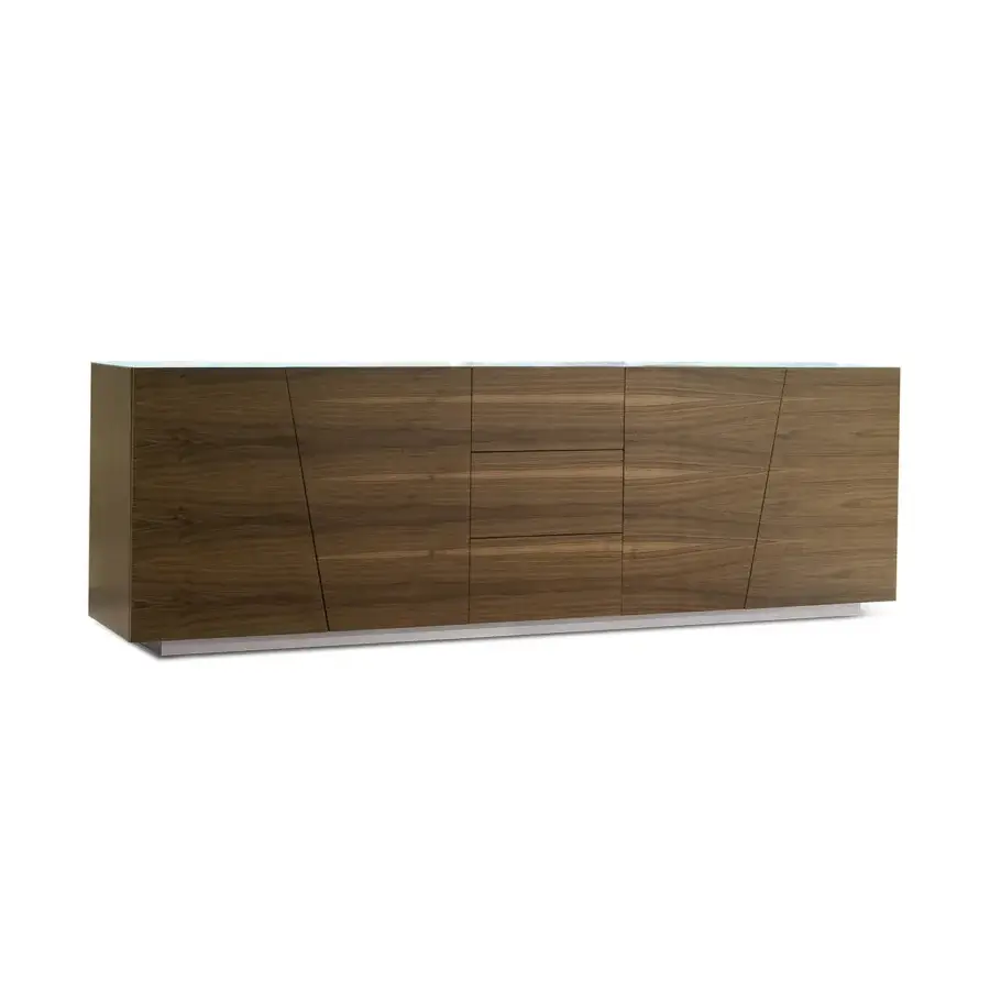 Distinguished Ivano Antonello Italia Parigi sideboard crafted from wood with a satin finish and sleek aluminum base with transparent glass shelves