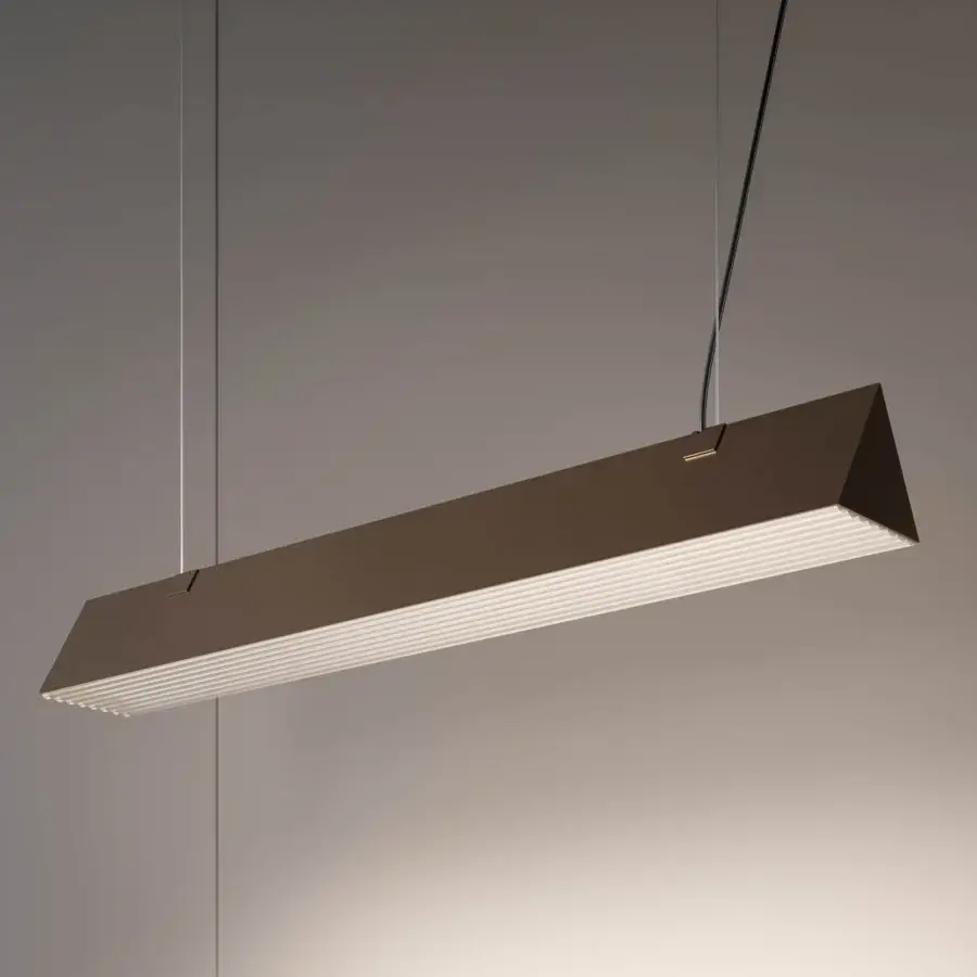 Distinguished Contardi Stick suspension lamp with translucent white diffuser and matte dark bronze metal construction